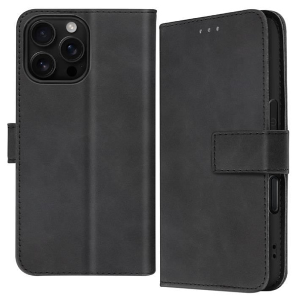 iPhone 16 Pro-fodral - AVIZAR - Klädd Plånbok Stöd för Video - Svart Svart