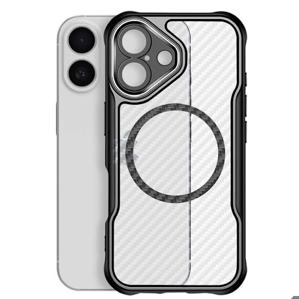 Coque för iPhone 16 Plus MagSafe Kolfiber Antichock Förstärkt Svart Svart