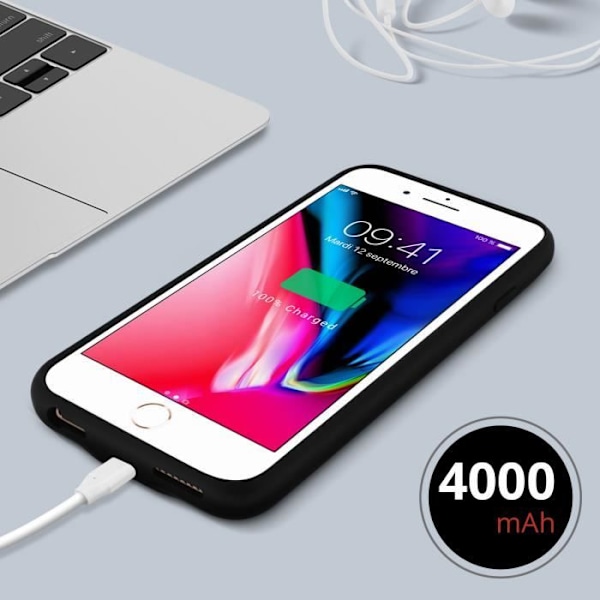 Etui med integreret batteri - AKASHI - iPhone 6/6S/7/8 Plus - 4000mAh - Stødsikker - Sort Svart