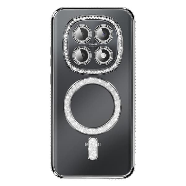 Cover til Redmi Note 15 Kompatibel med MagSafe med Sort Rhinestone Kant Svart