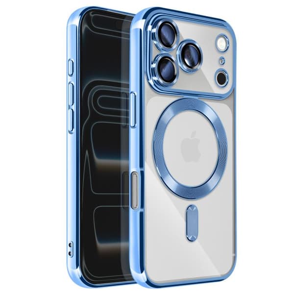 MagSafe Cover - OPLYS - iPhone 17 Pro - Blå Chromekant - Stødbeskyttelse - Moderne Design Blå