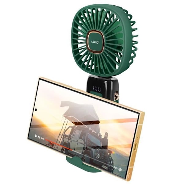 Mini Bärbar Fläkt Justerbar 90° LED Display Fyrkantig Design LinQ Mörkgrön Grön