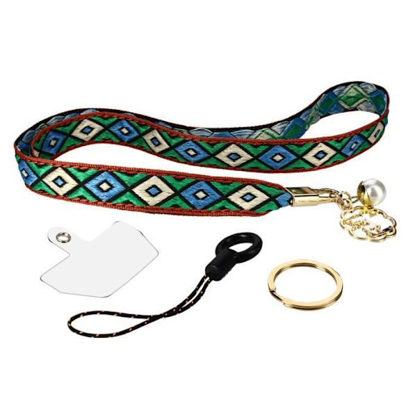 Universal Smartphone lanyard - AVIZAR - Bogolan - Svart - Flätad bomullslina - Akoya pärla Svart