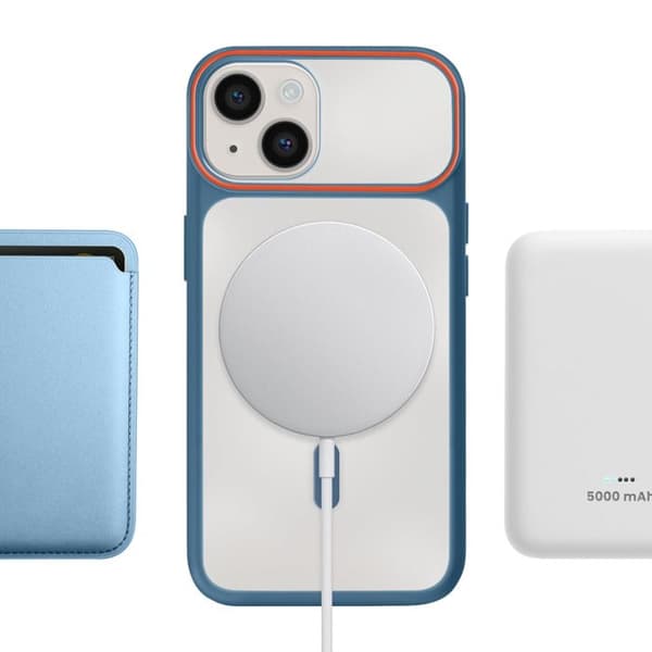 MagSafe-skal för iPhone 15 Plus / 14 Plus Hård baksida med blå silikonram Blå