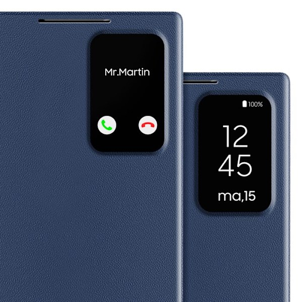 Nahkakotelo Galaxy S22 Ultra Näyttöikkuna Korttipidike Sininen Yö Blå