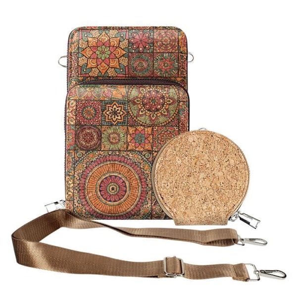 Laukku - AVIZAR - Korkki - Kolminkertainen vetoketjutasku - Mandala kuvio - Monivärinen Flerfärgad