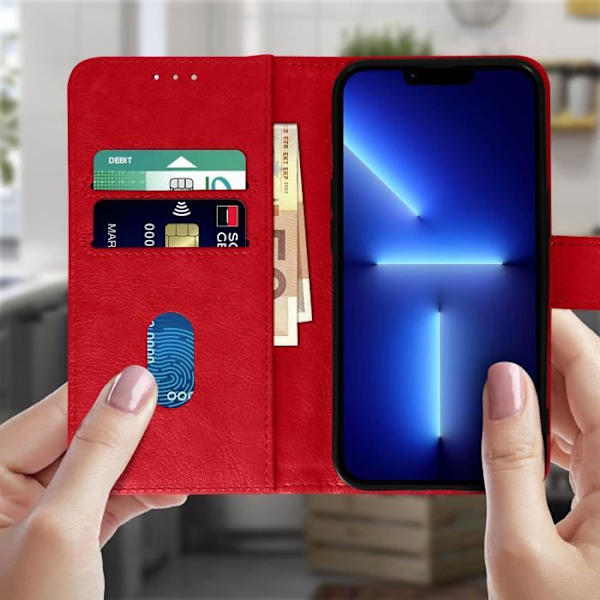Skal - Apple - iPhone 13 Pro - Rött Foliofodral - Videostöd - Korthållare Röd