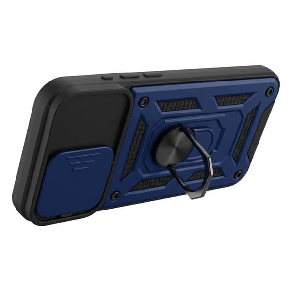Cover til iPhone 15 Pro Max med roterende magnetisk ring og skydelåg til kamera Mayaxess Mørkeblå Blå