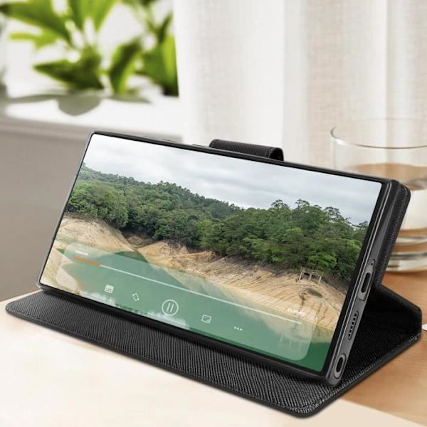Suojakuori Samsung Galaxy S24 Ultra Flip Wallet Video Support Mustalle Svart
