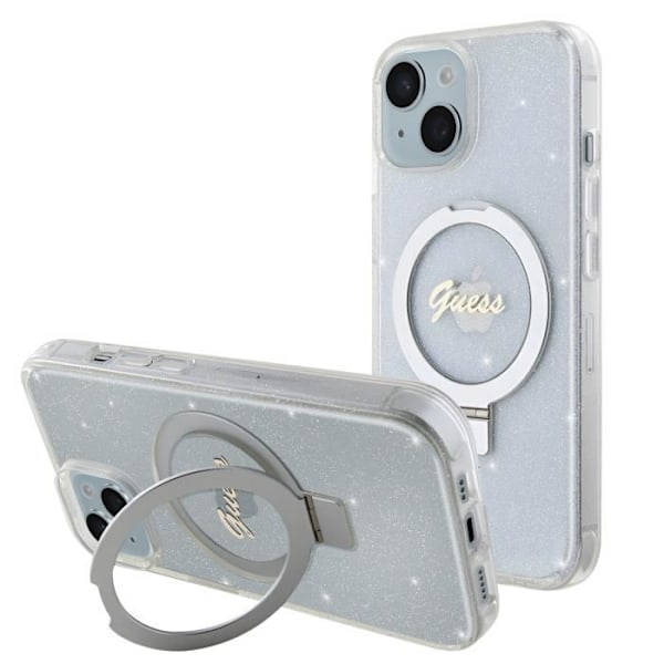 Coque MagSafe pour iPhone 15 Plus Paillette Bords Surélevés Guess Argent Grå