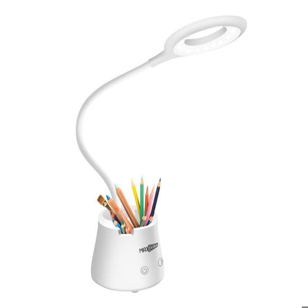 Skrivebordslampe - MAX EXCELL - Ring Lyse - LED Belysning - Berøringsbase - Fleksibel Arm Vit