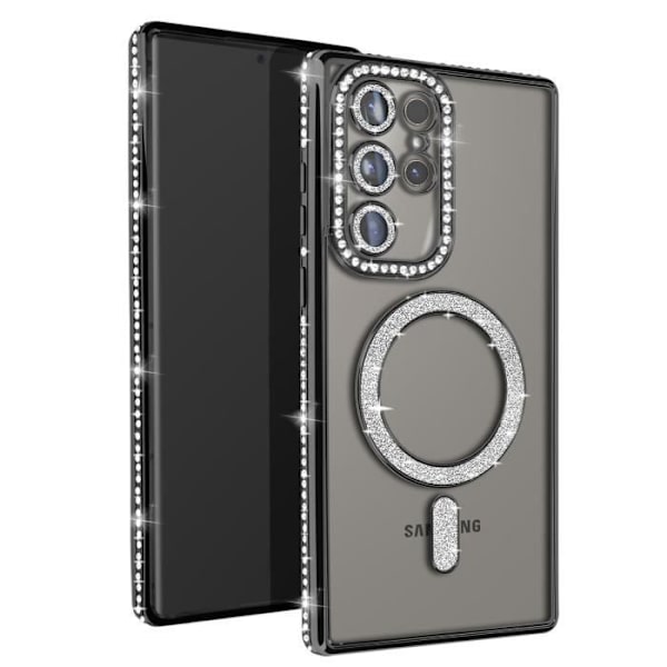 Coque - AVIZAR - Samsung Galaxy S24 Ultra - Hård - Strass - Kompatibel med MagSafe Svart