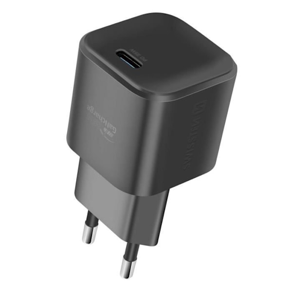 GaN USB C 35W Ultrasnabb kompakt laddare med 1,2 m Lightning-kabel Swissten Black Svart