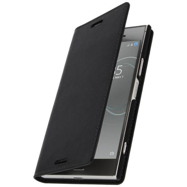 Etui folio i läder - AVIZAR - Xperia XZ1 - Heltäckande skydd - Svart - Fack för kort Svart