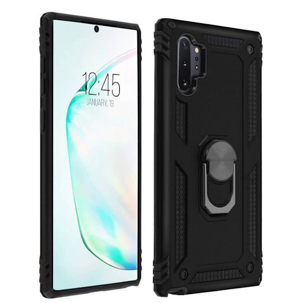 Coque - ILMOITTA - Galaxy Note 10 Plus - Kaksoismateriaalit - Kova ja Pehmeä - Video Tukirenkaalla Svart
