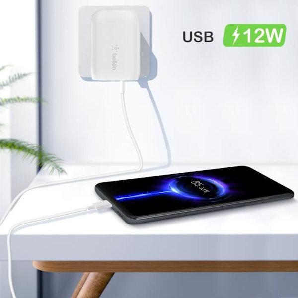 Väggladdare 37W USB-C 3.0 25W + USB 12W Snabbladdning Kompakt Belkin Vit