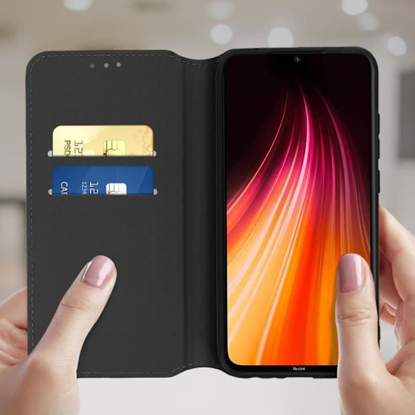 Hölster - AVIZAR - Xiaomi Redmi Note 8 - Ekoskinn - Ställfunktion - Svart Svart