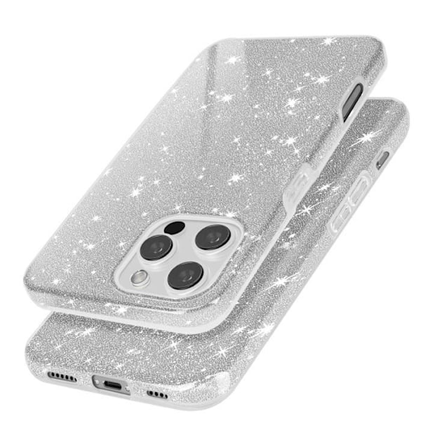 Glitter Case iPhone 16 Pro Maxille, silikoni ja polykarbonaattihopea Grå