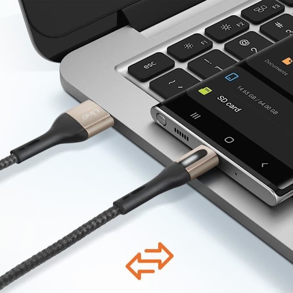 USB-kabel til USB-C - LinQ - 1,2m - 3A - Hurtigopladning - Datasynkronisering Svart