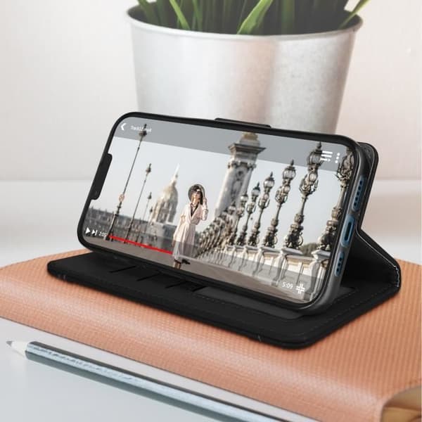 iPhone 13 etui Multi-compartment Wallet Video Support Sort - AVIZAR - Stiv - Syntetisk - Blandet Svart