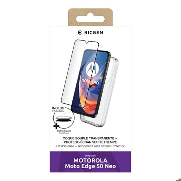 Coque + Härdat glas - Motorola - Edge 50 Neo - Transparent - Stötabsorberande - Hårdhet 9H Transparent