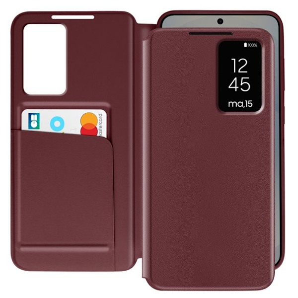 Nahkakotelo Galaxy S25 Näyttöikkuna Korttipidike Bordeaux Röd