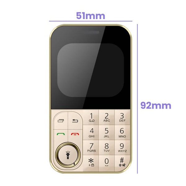 Mobiltelefon med knappar 2,01 tum Dubbel SIM Kurvigt Guld