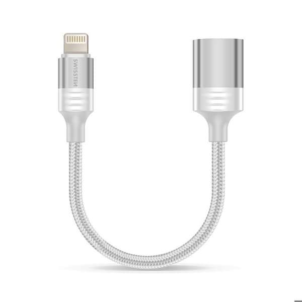 OTG-adapter - SWISSTEN - Lightning till USB hona - 12 cm - Överföring 480 Mbit/s - Vit Vit