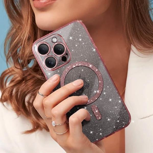 MagSafe Fodral till iPhone 15 Pro Max Silikon Glitter Champagne Rosa Rosa