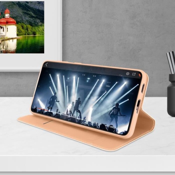 Korthållare - Dux Ducis - Samsung Galaxy S21 Plus - Ekoskinn - Videostöd - Magnetisk lock Rosa