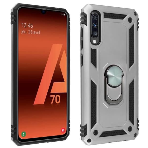 Coque - AVIZAR - Galaxy A70 - Stötabsorberande - Magnetring - Videostativ Silvergrå