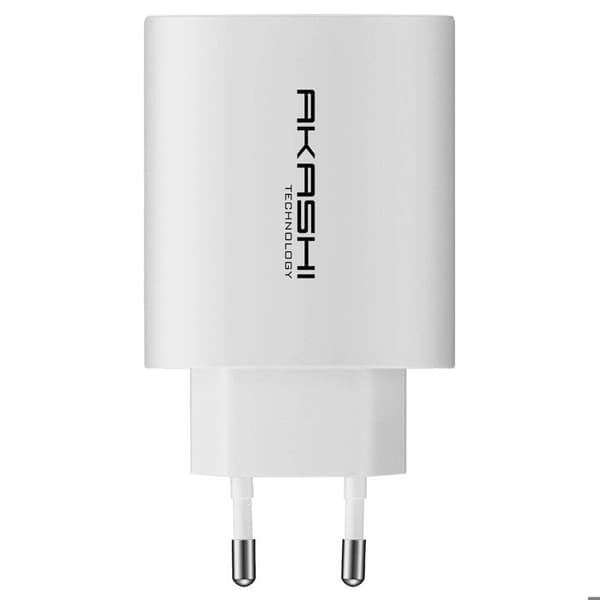 Nätadapter - AKASHI - 38W - Dubbel USB-A + USB-C - Snabbladdning - Kompakt design Vit