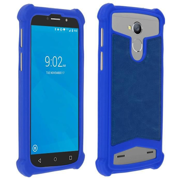 Universal smartphonefodral - AVIZAR - 4,3 till 4,7 tum - Silikongel - Stötsäkert skydd - Lädereffekt Blå