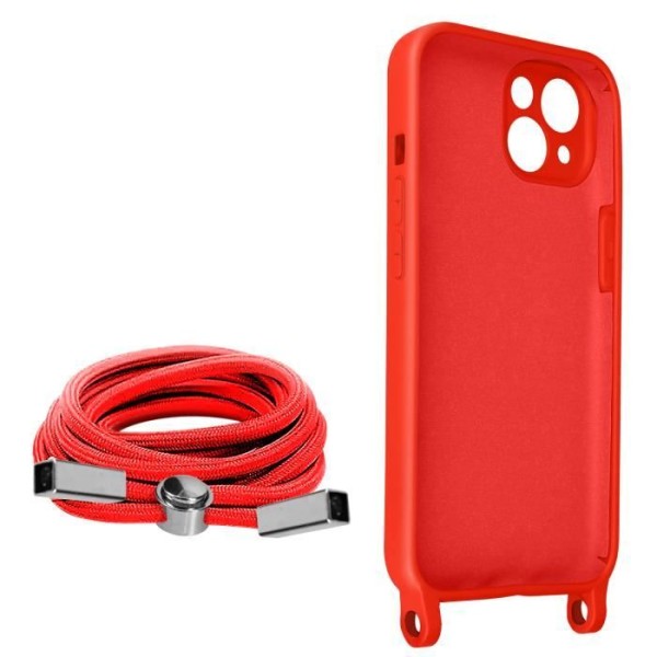 iPhone 13 Mini Halvstyvt halsbandsfodral med halsrem 80cm röd