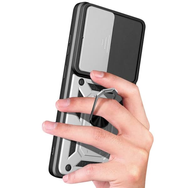 Skyddsfodral för Galaxy S26 Ultra med Stödring och Skjutbart Kameraskydd Silver Grå