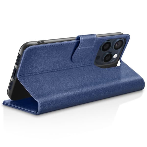 Pungetui - ZANAÉ - iPhone 15 Pro - Mørkeblå - Videostøtte - Magnetisk flap Blå