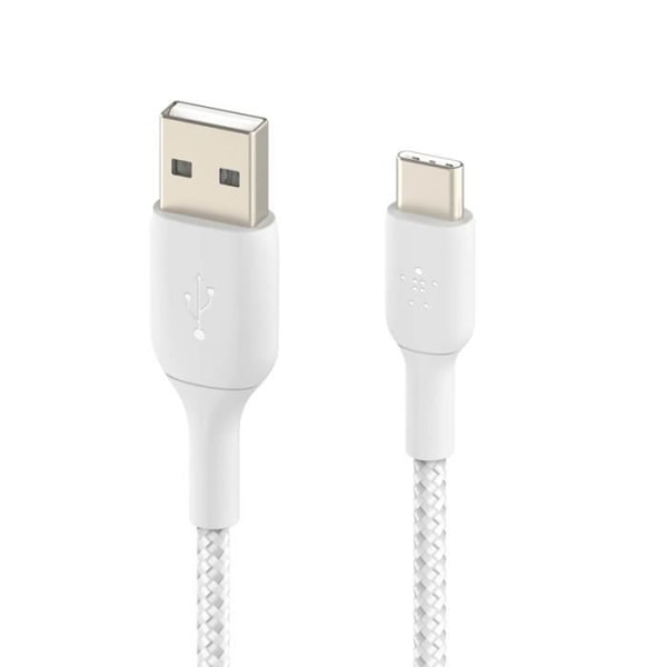 USB till USB-C-kabel 18W Flätad nylon 15cm Charge and Synchro Belkin vit