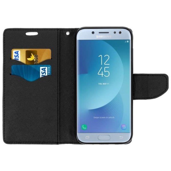 Galaxy J3 2017 Case Folio Wallet Protection Cover Black Flip + håndledsrem