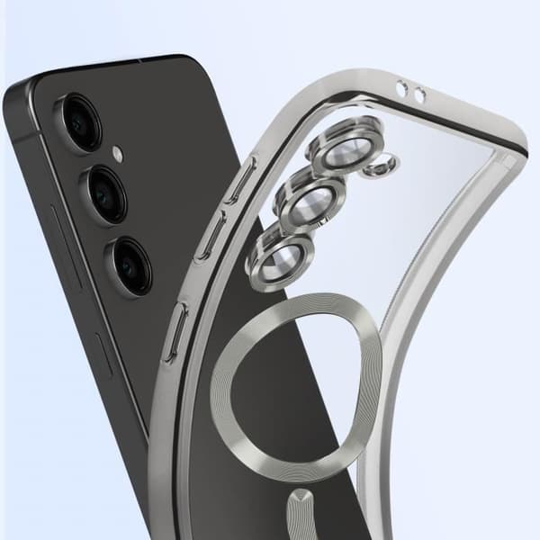 Coque MagSafe - Samsung - Galaxy S24 FE - Silikone - Chrome Kontur - Fuld Beskyttelse Grå
