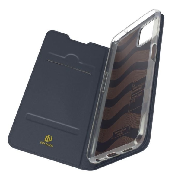 Housse Oppo A73 5G - Dux Ducis - Ekologisk läder - Ställfunktion - Kortfack - Mörkblå Midnattsblå