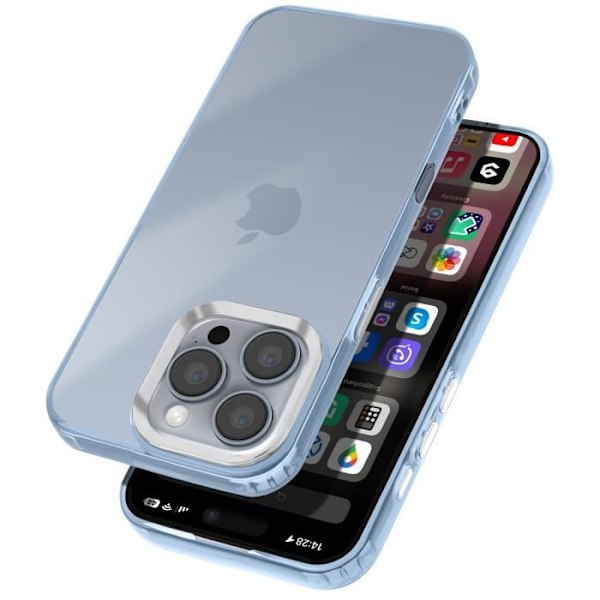 Fodral för iPhone 16 Pro Soft Smoked Design Camera Contour Metallic Blekblå Blå