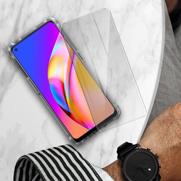 Skal och skyddsfilm - AVIZAR - Oppo A94 5G - Mjuk silikon - Härdat glas - 360° skydd Vit