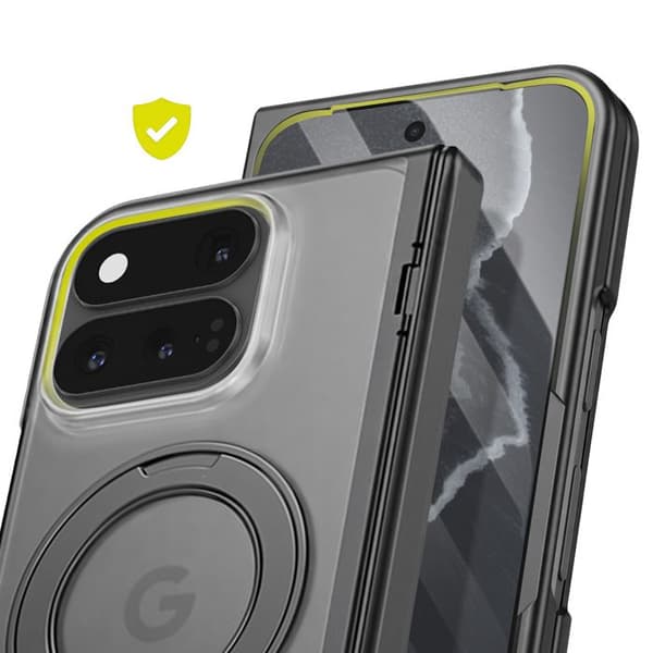 Cover til Google Pixel 11 Pro Fold med Kickstand Ring og Tempered Glass Sort / Transparent Svart / Klar