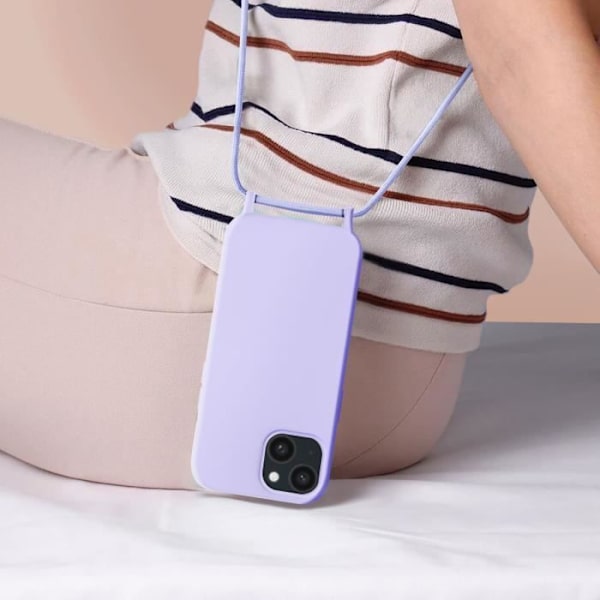 Coque med Snodd - AVIZAR - iPhone 15 Plus - Flätad Nylonrem 80cm - Lila - Semi-Hård Lila