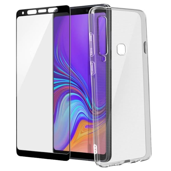 Samsung Galaxy A9 2018 kotelo - AVIZAR - Silikoni + karkaistu lasikalvo - Täysi suoja transparent