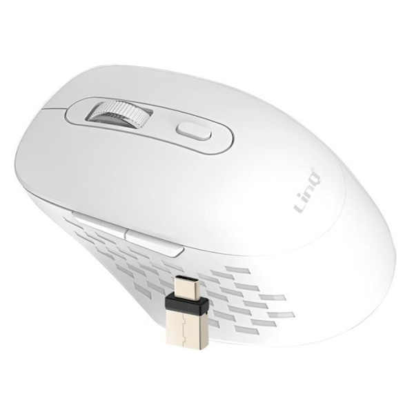 WiFi och Bluetooth 2.4G trådlös mus med USB C och USB Dongle LinQ White Vit