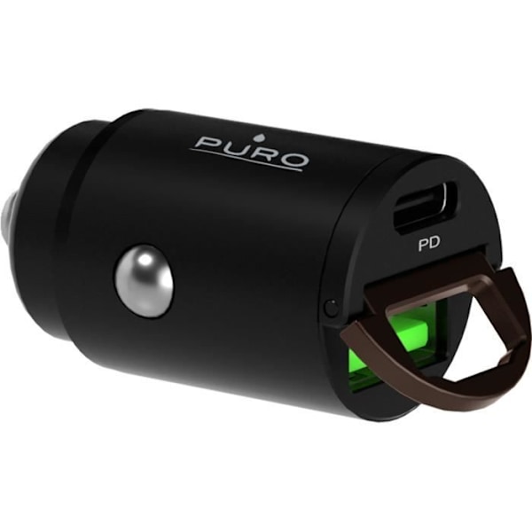 Auton laturi - Puro - Mini USB A+C - 30W - Ultra-nopea - Musta sort