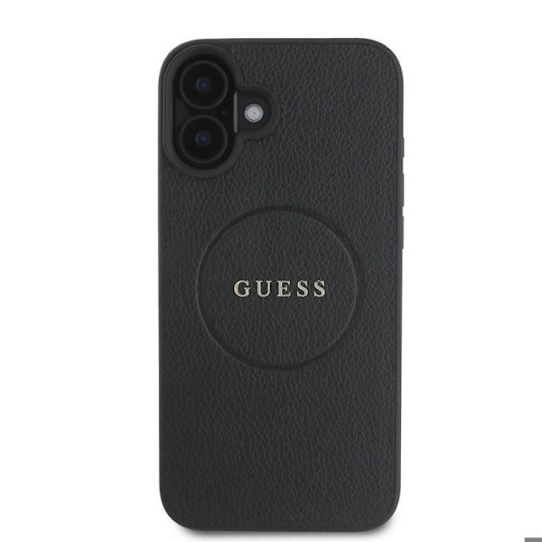 Skal till iPhone 16 Plus - Guess Grained Gold Ring MagSafe (GUHMP16MPGHSMMK) - Svart