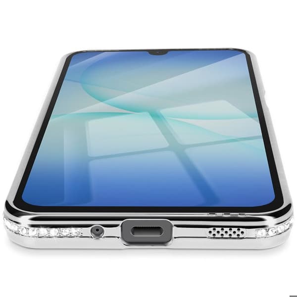 Skydd för Galaxy A17 Kompatibel med MagSafe med Silver Strassad Kant Grå
