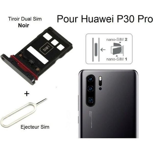 SIM-kort og Nano Memory holder - Huawei - P30 Pro - Nem installation - Sort - 10g Svart